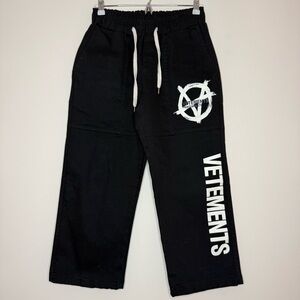 VETEMENTS Anarchy Black Designer Streetwear Canvas Drawstring Joggers Pants